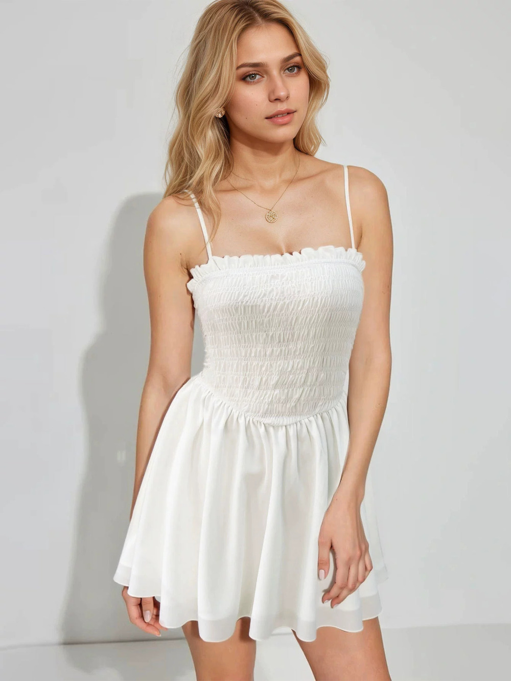 ZARA Sexy Summer Chiffon Beach Shirred Letter Strap Mini Dress